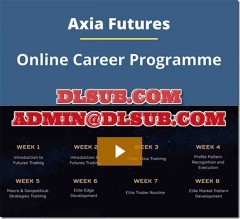 Course platform and website screenshot showing Axia Futures Career Programme online trading training program
